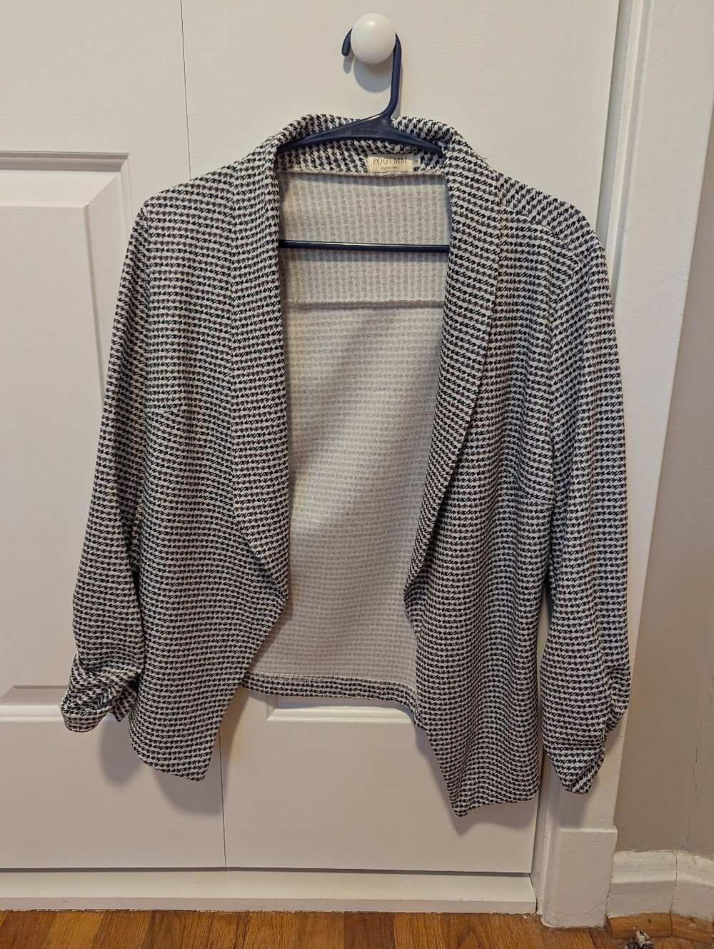 3/4 Sleeve Blazer Open Front Cardigan Jacket Work Office Black Plaid